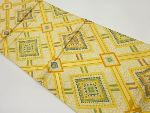 菱に幾何学模様織出し袋帯